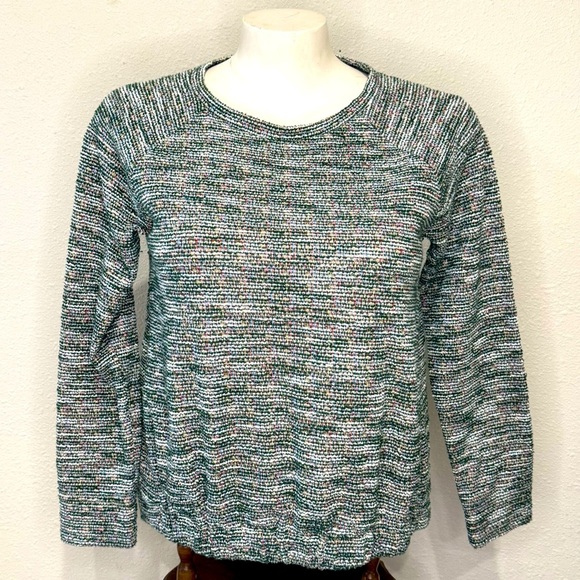 LOFT Boucle Sweatshirt Rainbow Gathered Hem Long Sleeve Women’s Size Large - Picture 1 of 12